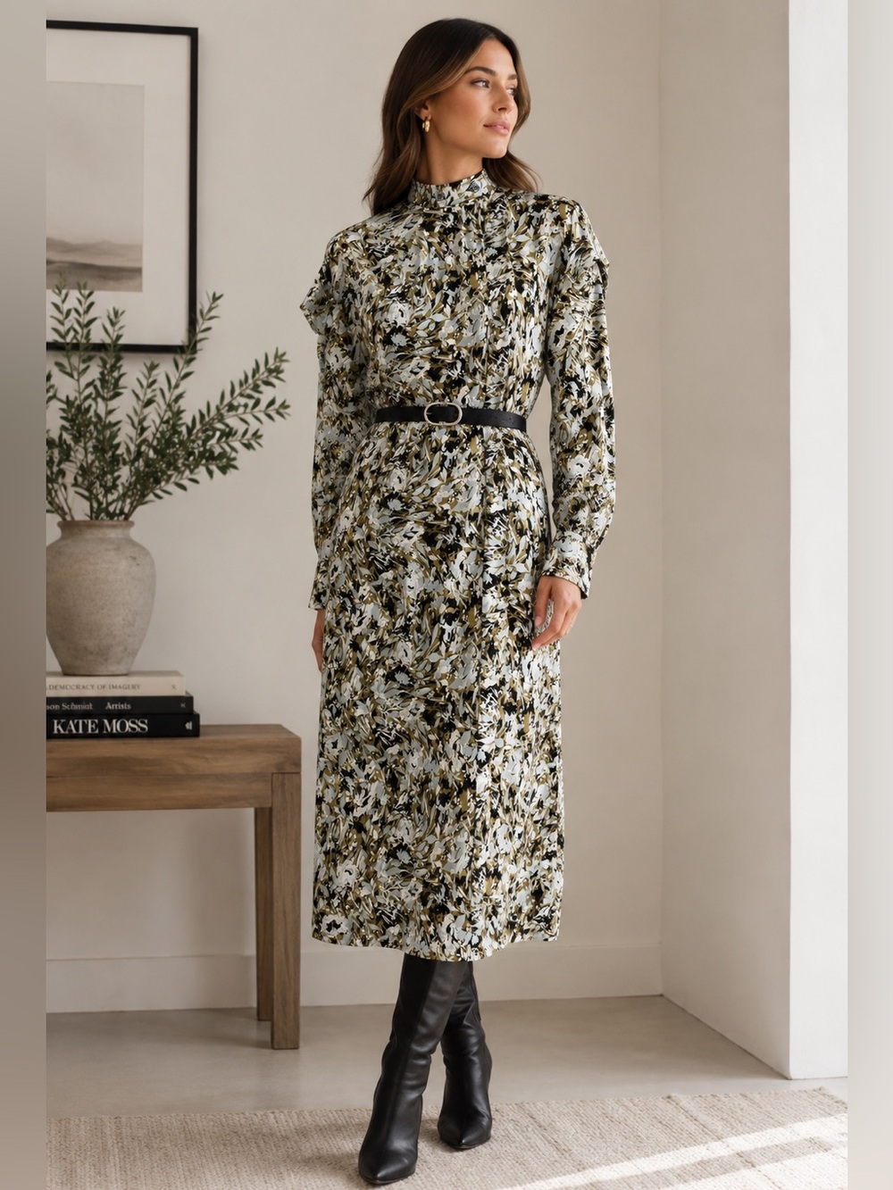 Equipment Femme Silk Floral Midi Dress Blue Green Multi XS Office Chic Modest